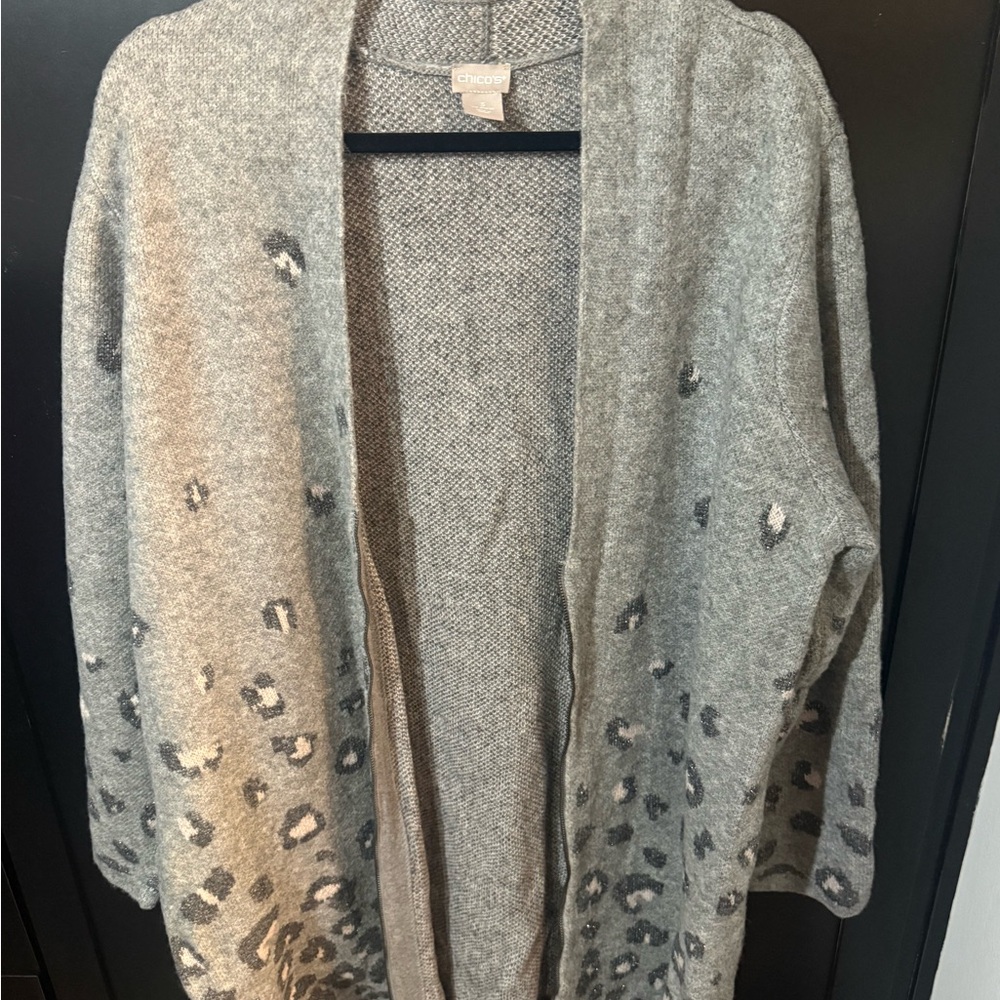 Chico's Gray Animal Print Cardigan